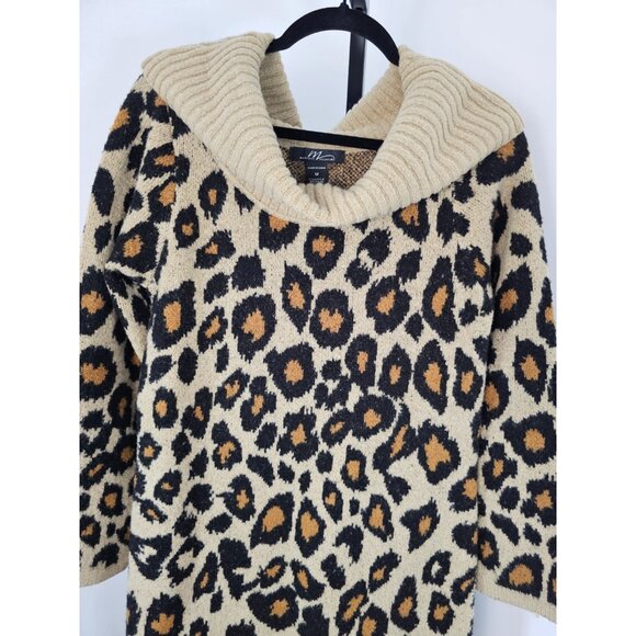Midnight Velevet Mock Turtle Neck Animal Print Sweater Dress-Tan Multiprint-SZ M - Picture 2 of 9
